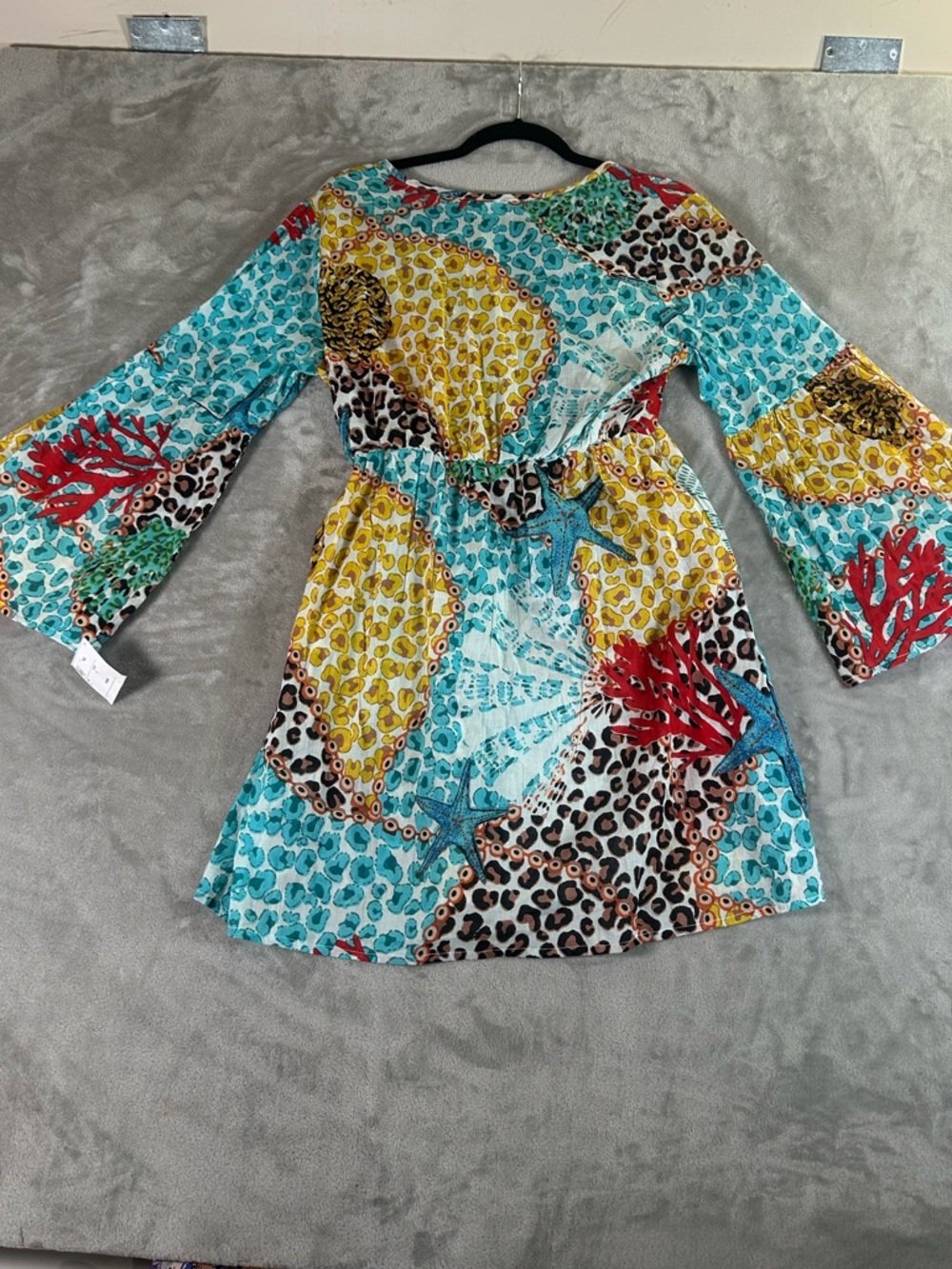 Dotti Aqua and Yellow Mixed-Print V-Neck Tunic with Tassel Tie swim cover - Picture 11 of 11